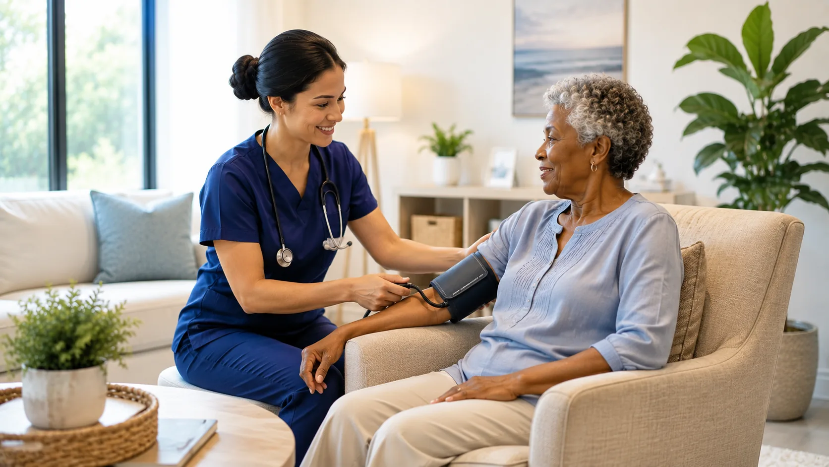 Nurse administering an IV infusion to an older patient at the Rehoboth clinic in Garland, TX