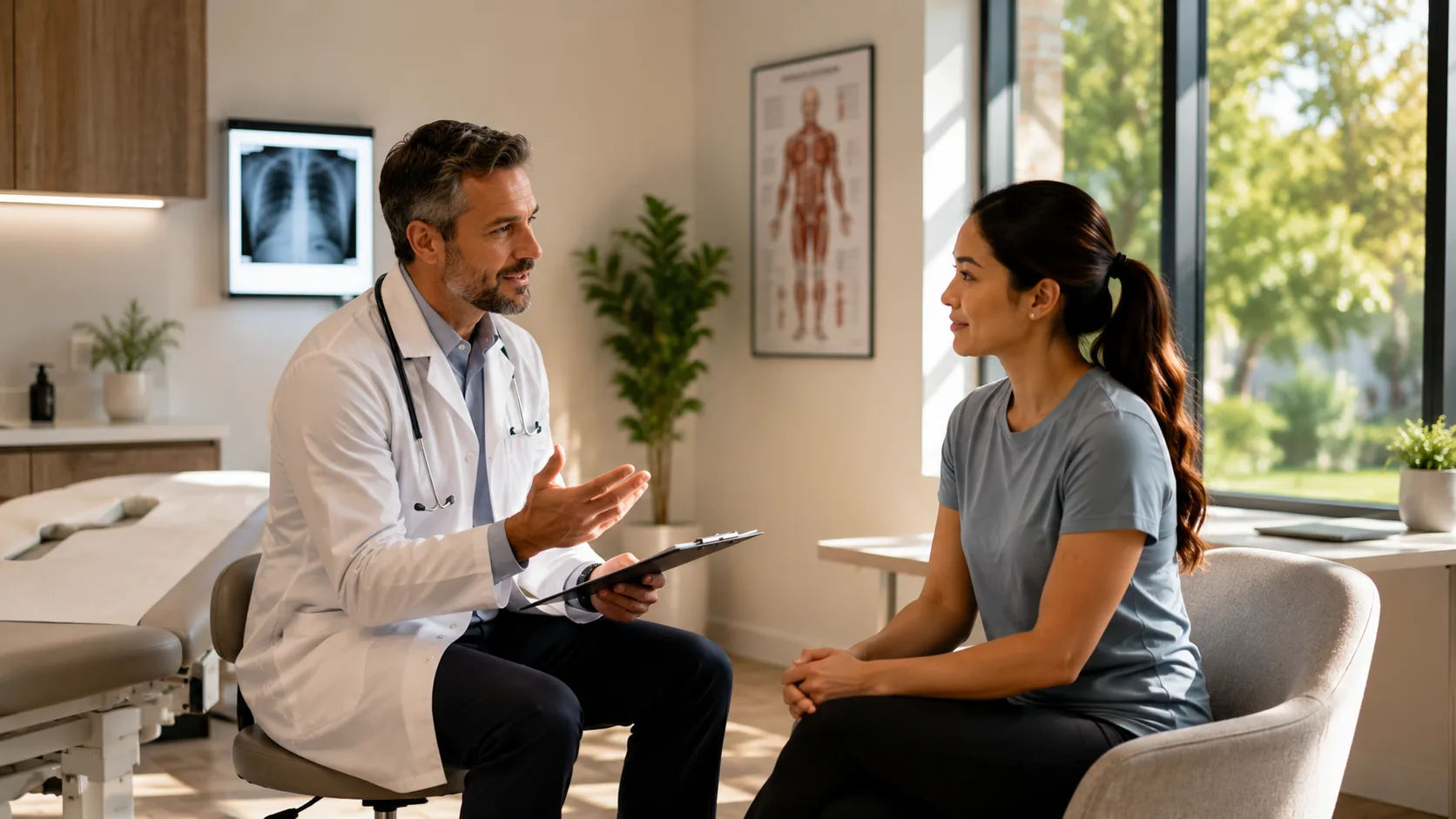 Family medicine provider talking with a patient during an unhurried exam in Garland, TX